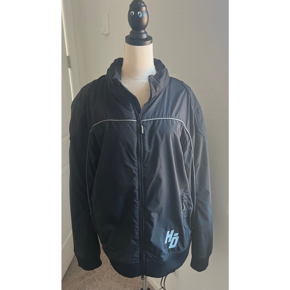 Harley Davidson Black Dust Rider Biker‎ 2-way Zip Hidden Hood Jacket Coat 2XL